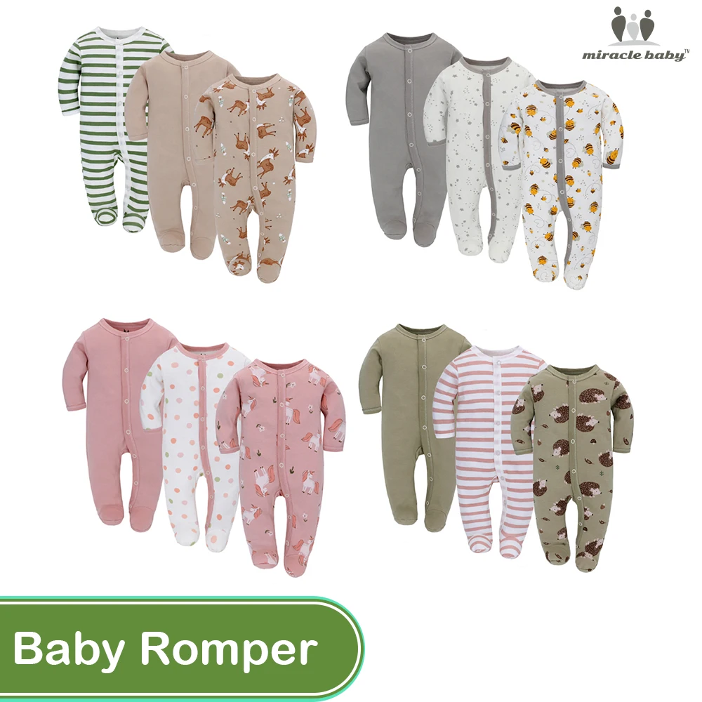 Top Trends: 3pcs Baby Rompers Cotton Infant Pajamas Full Sleeve Toddler Breathable Jumpsuit Newborn Boys Girls Kids Clothes For Four Season Shoppable Styles