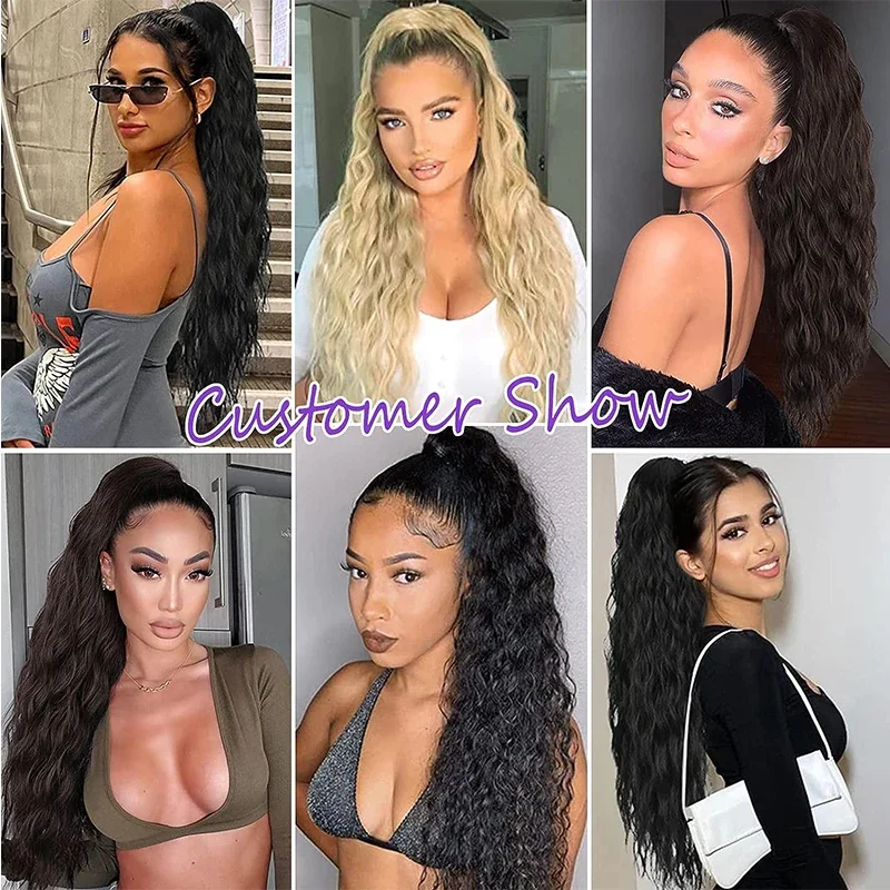 Top Trends: 26inch Drawstring Clip In Ponytail Hair Extensions For Black Women Natural Synthetic Water Wave Ponytail Black Blonde Horse Tail Shoppable Styles - Image 3