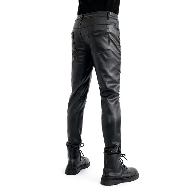 Top Trends: New Arrived Skinny Biker Leather Pants Mens New Faux Leather Biker Trousers For Male Trouser Stage Club Wear Shoppable Styles - Image 3