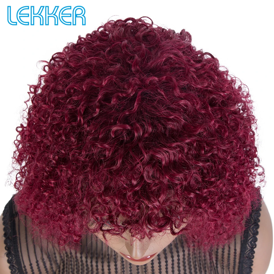 Top Trends: Lekker Burg Red Short Kinky Curly Bob Human Hair Wig For Women Wear To Go Glueless Brazilian Remy Hair Fluffy Curly Bangs Wigs Shoppable Styles - Image 6