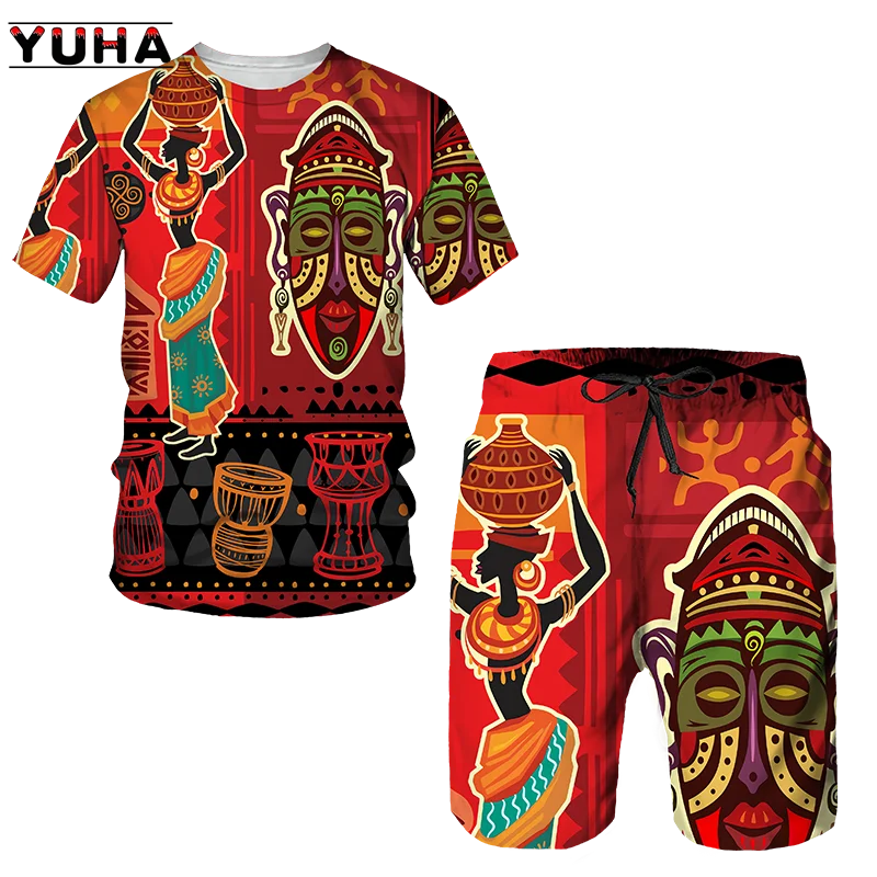 Top Trends: YUHA, Newest African Print Women's / Men's T-shirts Sets Africa Dashiki Men’s Tracksuit / Vintage Tops Sport And Leisure Summer Male Shoppable Styles