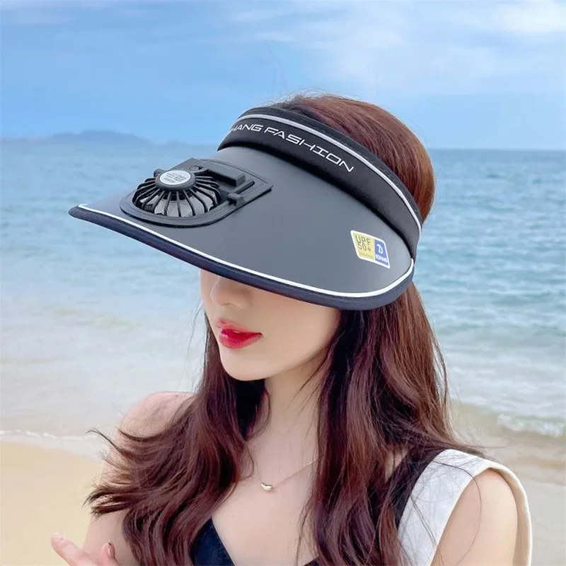 Top Trends: Summer UV Protection Visor Women Beach Hat 3-speed Regulation Electric Fan Empty Top Hat Holiday Sunshade Bicycle Sun Hat Shoppable Styles