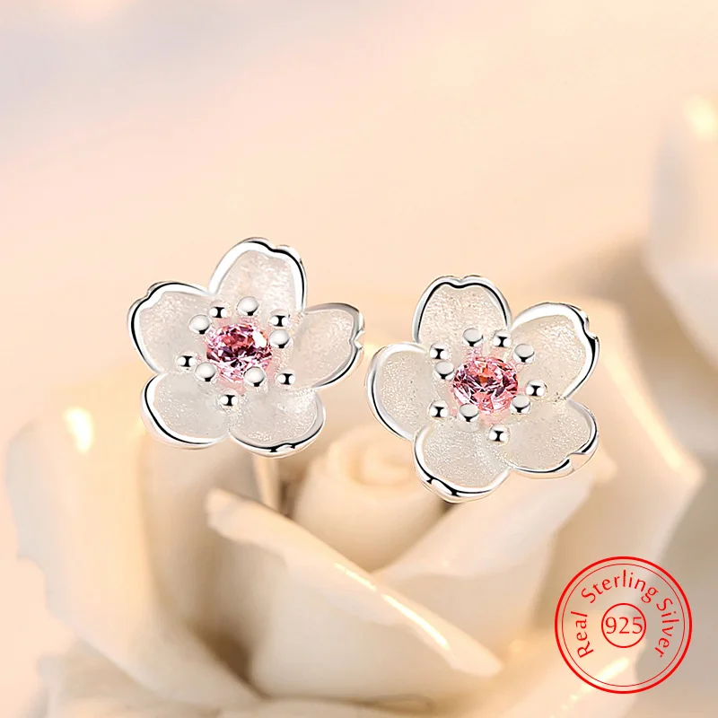 Top Trends: Real 925 Sterling Silver Crystal Jewelry New Flower Stud Earrings For Women XY0202 Shoppable Styles