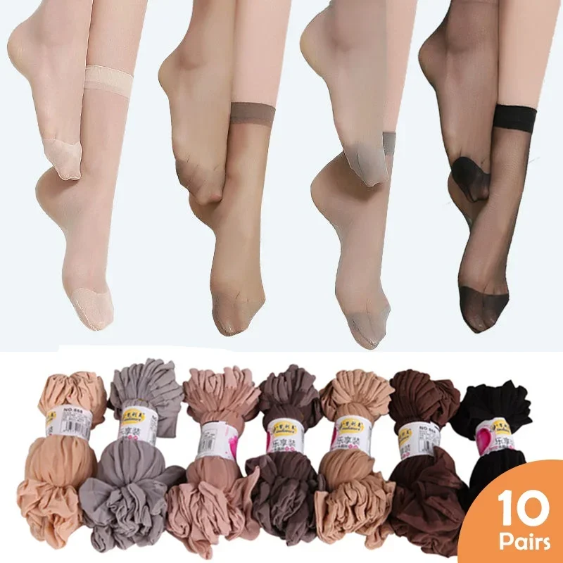 Top Trends: 10 Pairs Sexy Ultra-thin Elastic Silky Short Silk Stockings Women Girls Ankle Socks Summer Transparent Crystal Invisible Socks Shoppable Styles