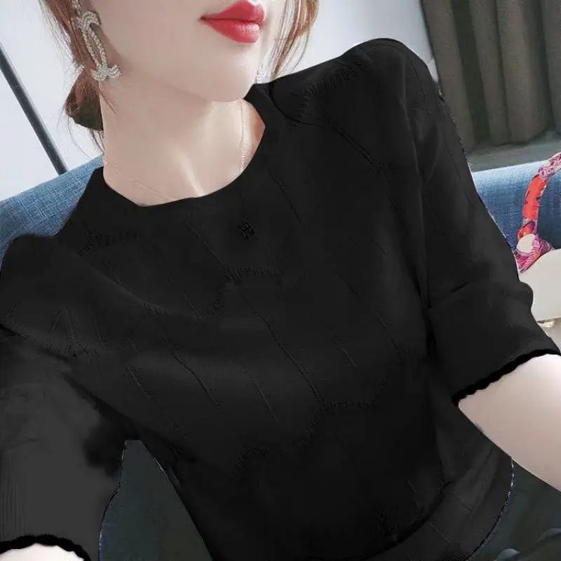 Top Trends: Fashion O-Neck Knitted Spliced Loose Striped Blouse Women's Clothing 2023 Spring New Casual Pullovers Short Sleeve Korean Shirt Shoppable Styles - Image 6