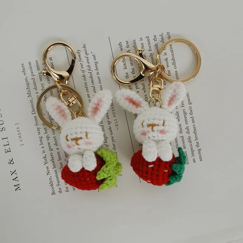 Top Trends: Cute Crochet Keychains Knitting Strawberry Rabbit Keyrings Wholesale Creative Knitted Carrot Rabbit Keychains For Car Keys 2024 Shoppable Styles