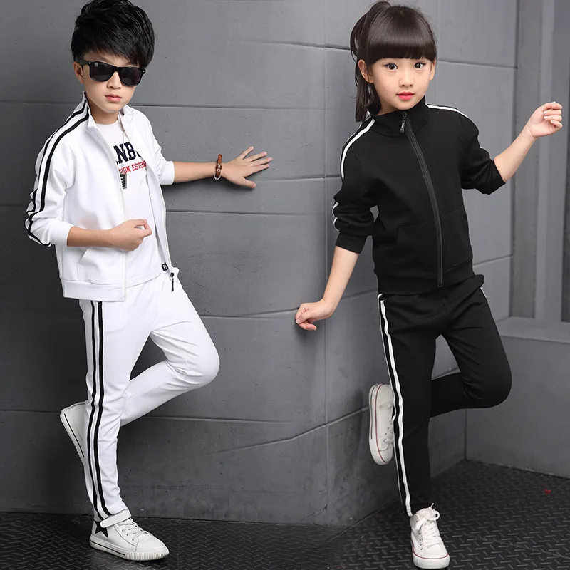 Top Trends: 2022 Girls Boys Clothes Children Solid Color Sports Suit Teenager Tracksuit Strip Jacket + Sports Pants 6 10 11 12 14 15 Years Shoppable Styles