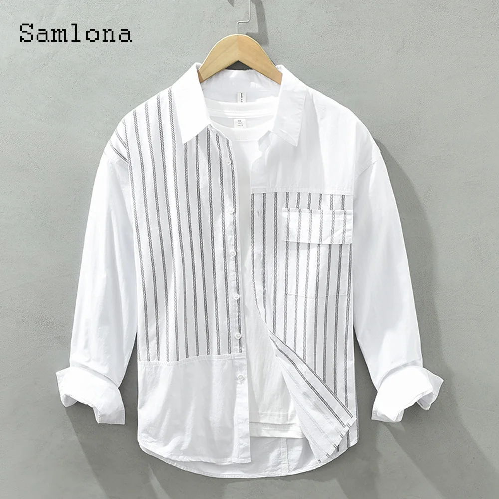 Top Trends: Korean Fashion Shirts Blouse Men Vintage Striped Streetwear 2023 Single Breasted Tops Men&#039;s Casual Pocket Shirt Blusas Hommes Shoppable Styles