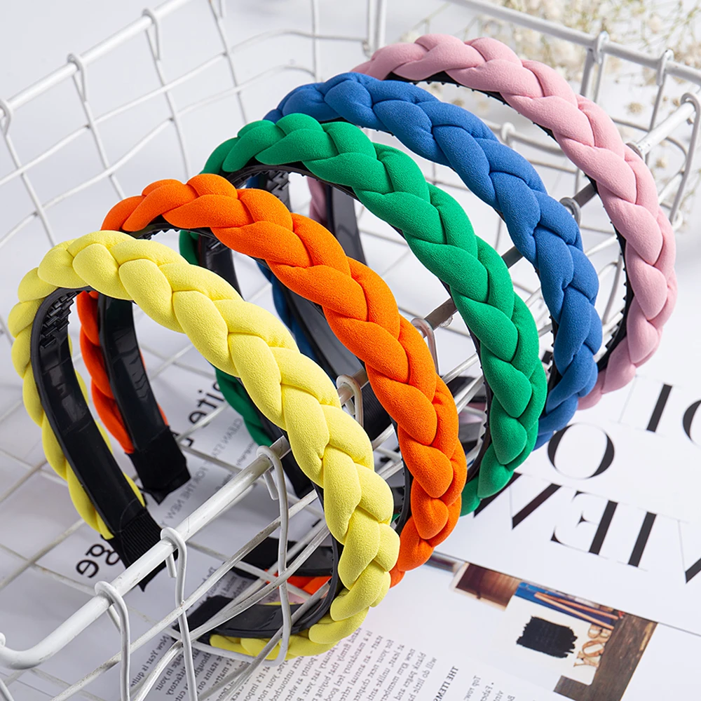 Top Trends: Fashion Solid Color Braid Hairbands For Women Weaving New Non-slip Headband Wide Hair Hoop Bands Bezel Hair Accessories Headwear Shoppable Styles