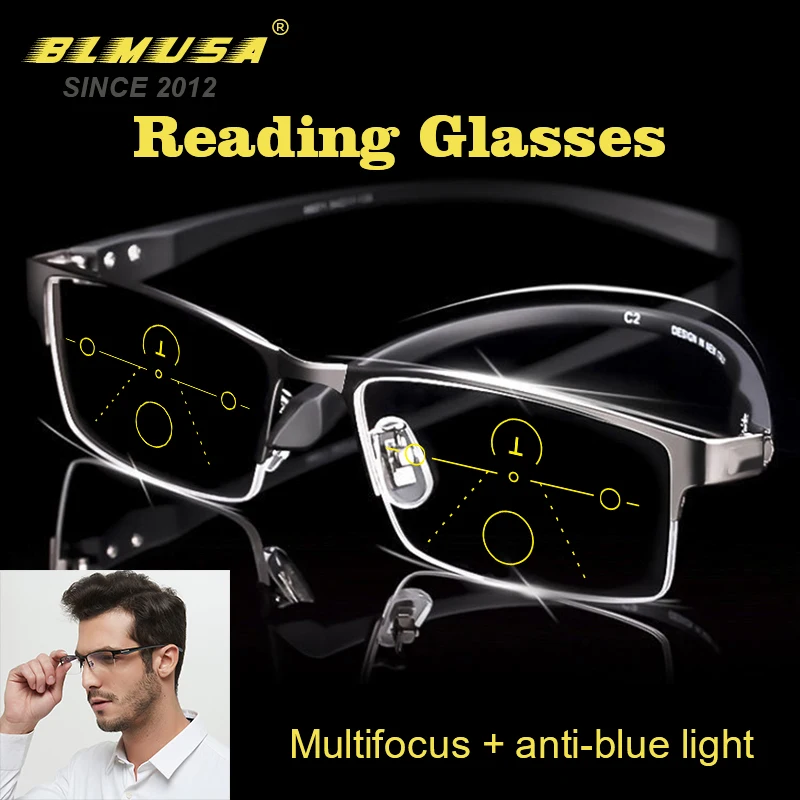 Top Trends: BLMUSA New Progressive Multifocal Reading Glasses Men Handsome Anti Blue Light Prescription Glasses Eye Glasses Frames For Men Shoppable Styles