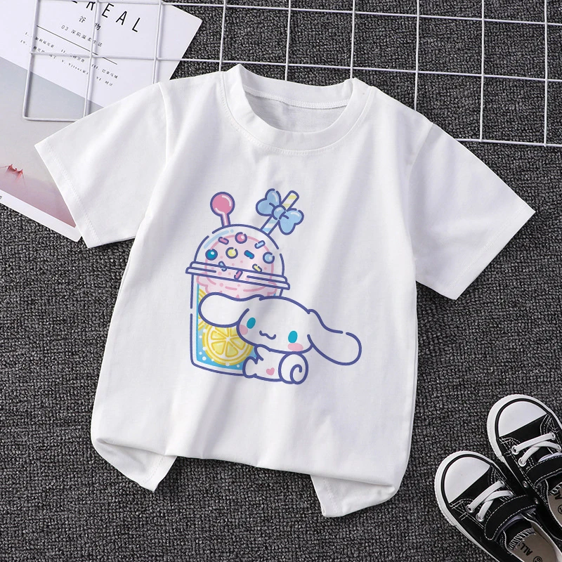 Top Trends: Sanrio Children T-shirt Kawaii T Shirt Hello Kitty Cinnamoroll Cartoons Casual Clothes Anime Tee Shirts Kid Clothing For Girls Shoppable Styles