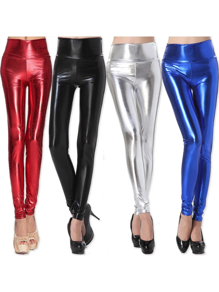 Top Trends: Shiny Sexy Leggings Women Pencil Pants High Waist Leggins Stretch Elastic Skinny Fashion Tight Silver Gold Shoppable Styles