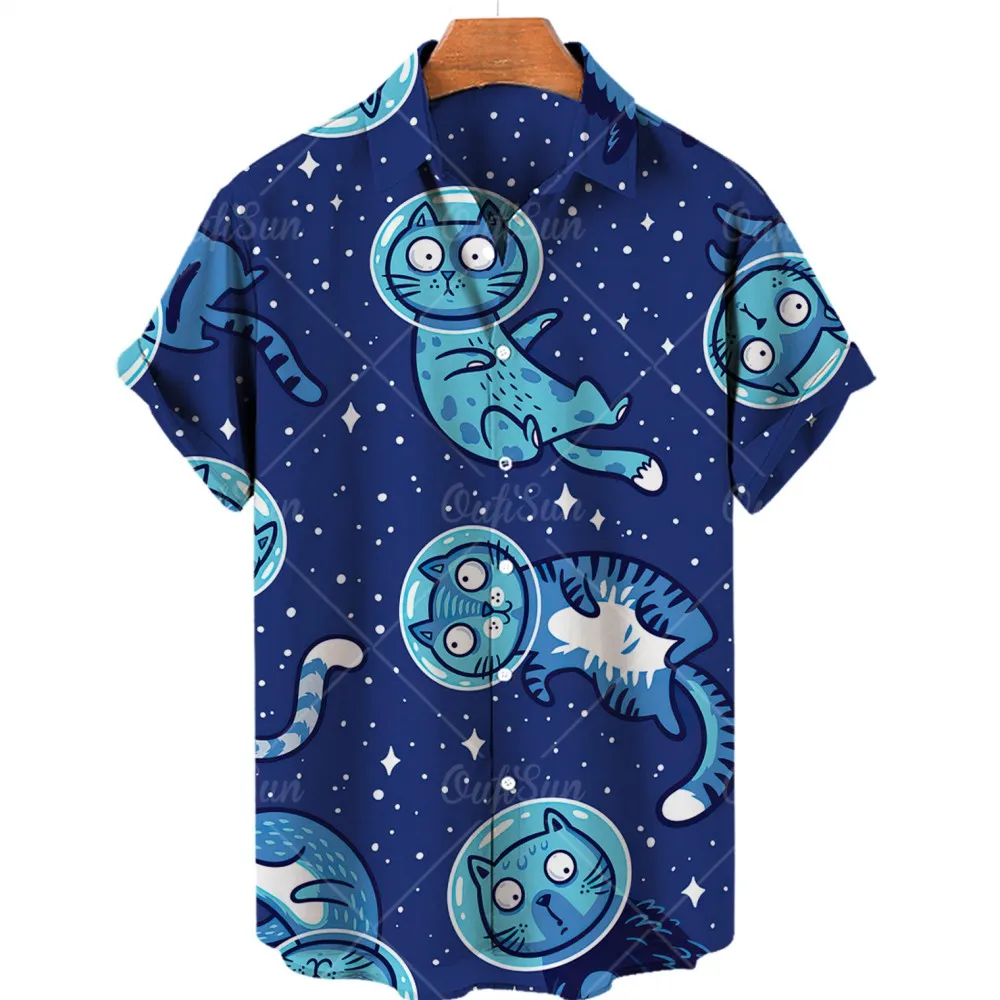 Top Trends: Hawaiian 3d Man Shirt Animal Cat Oversized Outdoor Casual Short Sleeve Male Anime Cartoon Men's Summer Clothes Street Tops 5XL Shoppable Styles