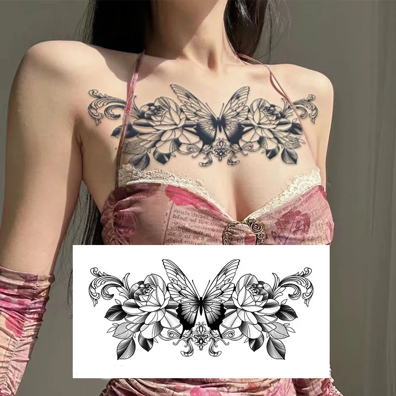 Top Trends: Herbal Tattoo Stickers Chest Floral Back Big Size Wings Waterproof Men Women Lasting Realistic Body Art False Tattoo Shoppable Styles