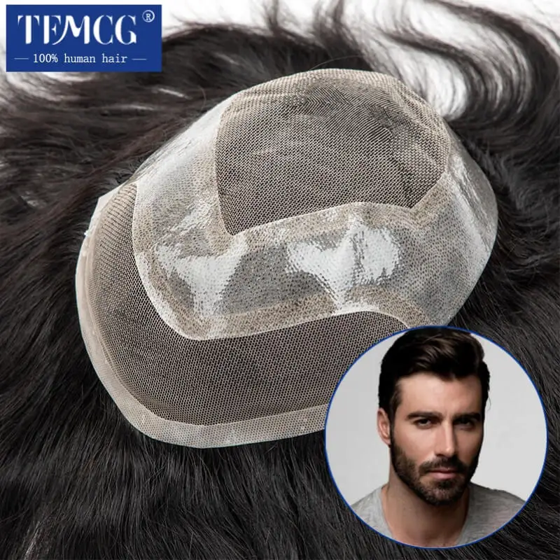 Top Trends: Lace &amp; Pu Male Hair Prosthesis Breathable Wig For Men 100% Natural Human Hair Toupee Men Wig Exhuast Systems Free Shipping Shoppable Styles