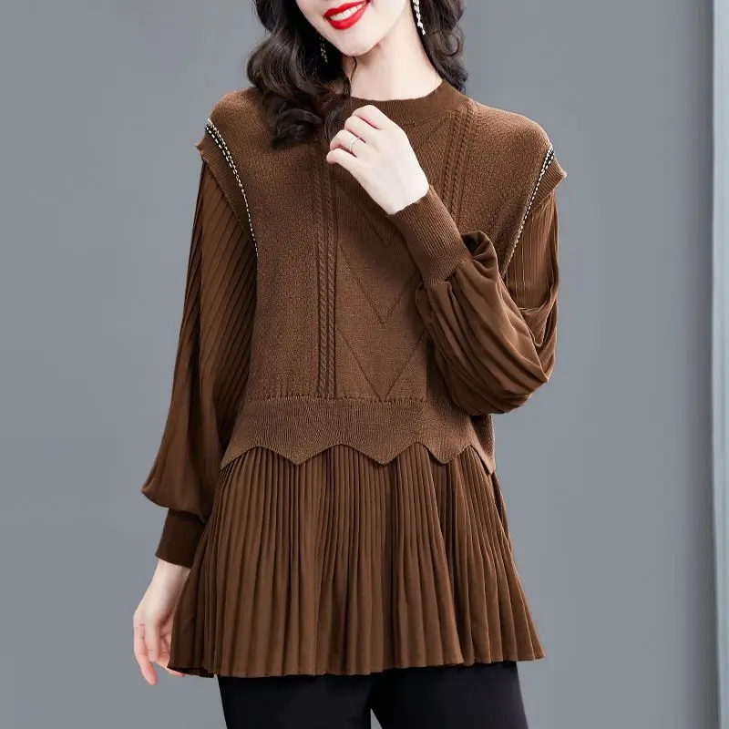 Top Trends: Fashion Spliced Ruffles Folds Fake Two Piece Blouse Women's Clothing 2023 Autumn Winter New Oversized Casual Tops Commuter Shirt Shoppable Styles