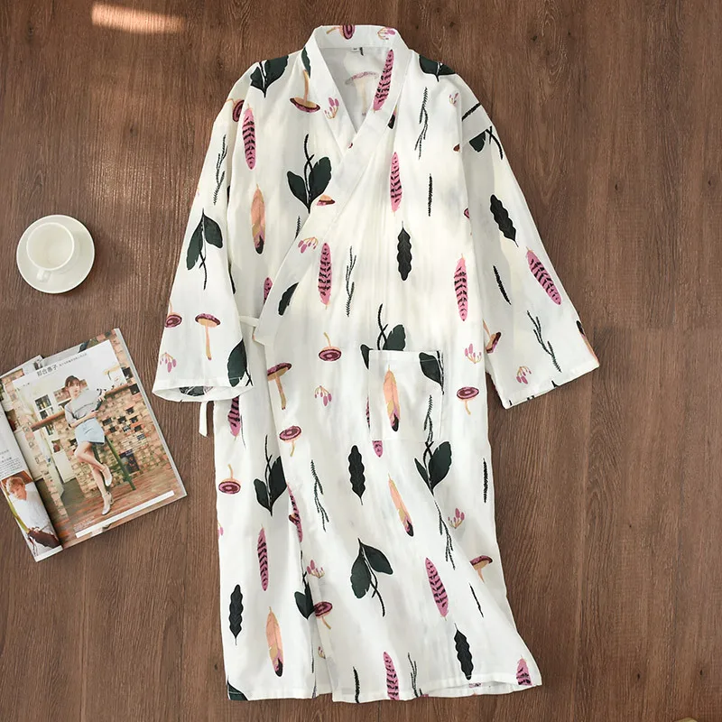 Top Trends: Japanese-style Kimono Pajamas Summer New 100% Cotton Gauze Pajamas Nightgown Ladies SPA Yukata Homewear Long Pajamas Women Shoppable Styles