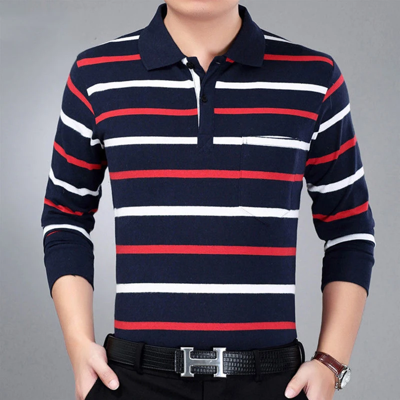 Top Trends: Spring Autumn Stripe Casual Fashion Polo Shirts Men Long Sleeve Loose Casual Tops All Match Pullover Korean Tees Male Clothes Shoppable Styles - Image 5