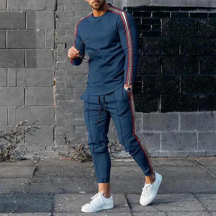 Top Trends: Men's Long Sleeve T-shirts And Pants Two Piece Blue Geometry 3D Printed Men's Sets Casual Suit Nike Tech Fleece Shoppable Styles