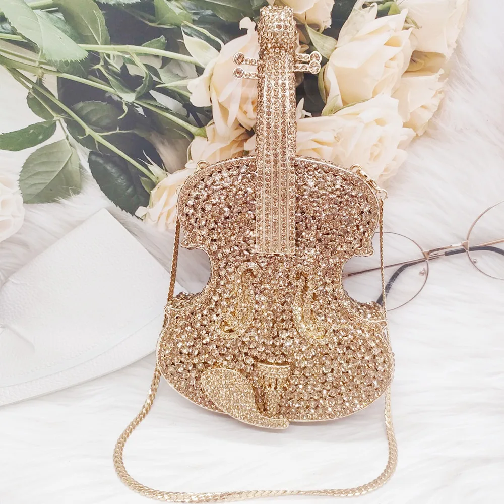 Top Trends: DGPEAFOWL Personal Tai 3D Violin Design Diamond Bag For Women Luxurious Evening Wedding Handbag Ladies Party Phone Cosmetic Bag Shoppable Styles