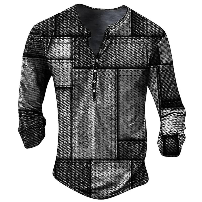 Top Trends: Vintage T-shirt For Men Graphic T Shirts Cotton Tee Patchwork 3D Print Long Sleeve Tees Henley Shirt Oversized Men's Clothes Top Shoppable Styles