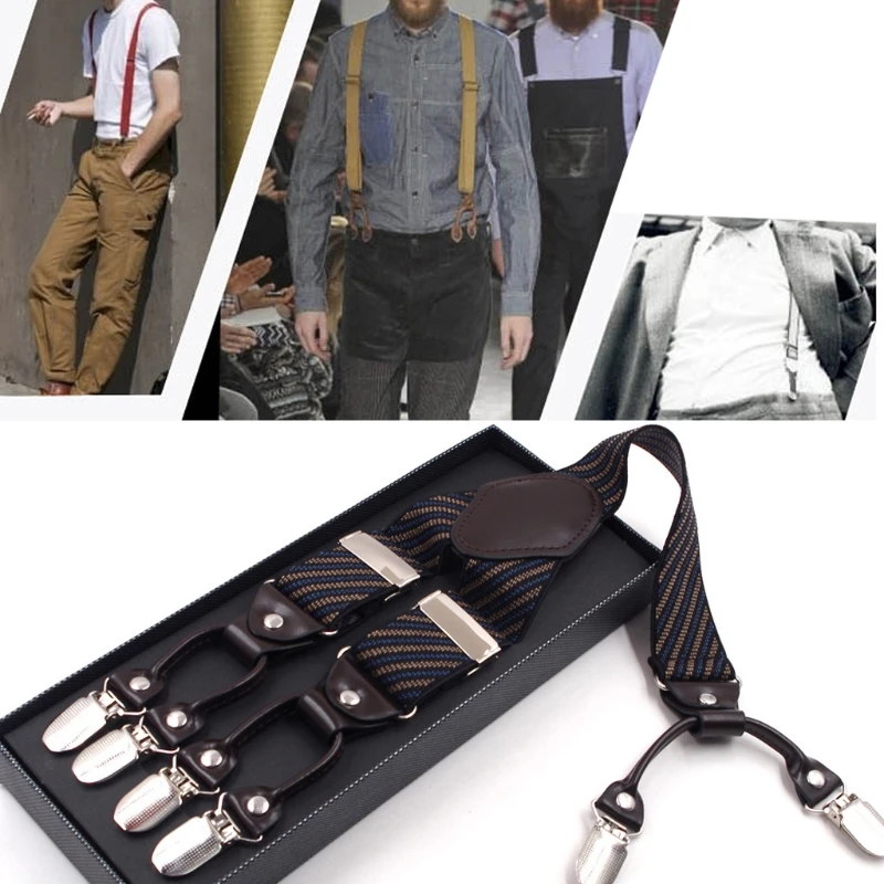 Top Trends: Men Stripe Y-Shape Suspender With Non-Slip 6 Clips Elastic Adjustable Pant Braces Shoppable Styles - Image 6