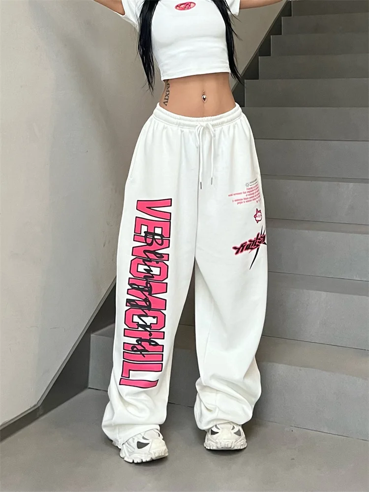 Top Trends: QWEEK Y2K Streetwear White Sweatpants Women Korean Fashion Letter Print Jogger Pants Oversize Kpop Harajuku Wide Sports Trousers Shoppable Styles