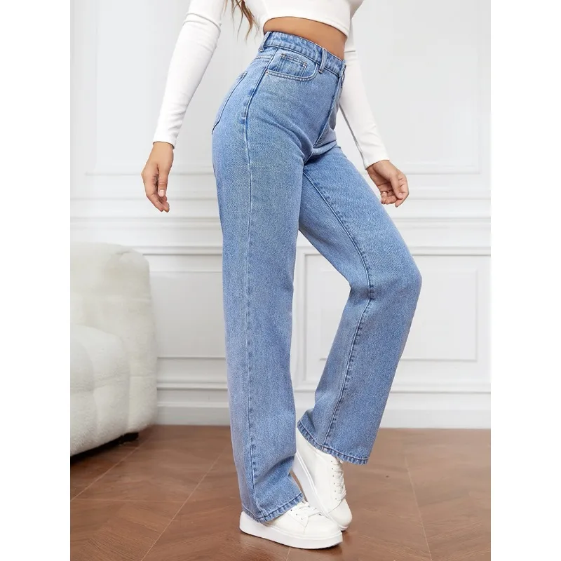 Top Trends: Wepbel Versatile Straight-Leg Denim Trousers Straight Jeans Jeans Stretch Washed Denim Pants Women Summer Fashion Chunky Pants Shoppable Styles