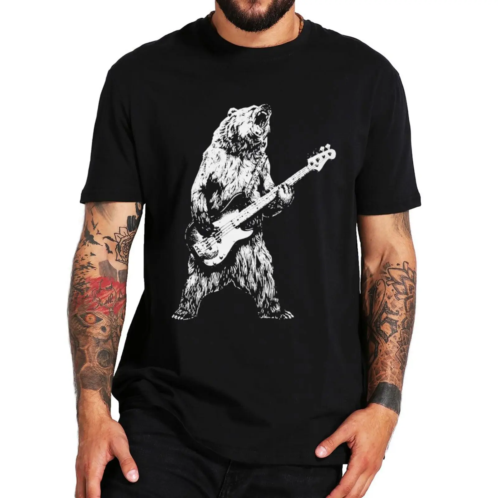 Top Trends: Retro Bear Playing Bass Guitar T Shirt Cats Guitar Guitarist Music Lovers Tops 100% Cotton O-neck Unisex Casual T-shirts EU Size Shoppable Styles