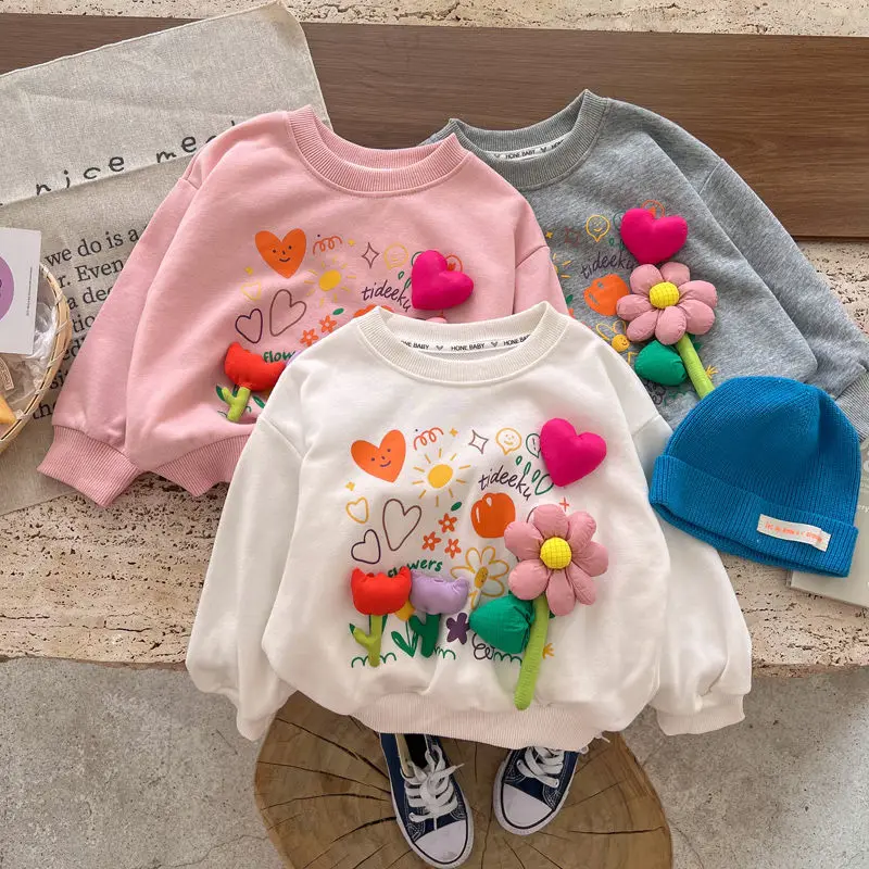 Top Trends: Baby Girls Sweatshirt Spring And Autumn New Children&#039;s Pullover Sweater Casual Versatile Three-dimensional Flower Top Shoppable Styles