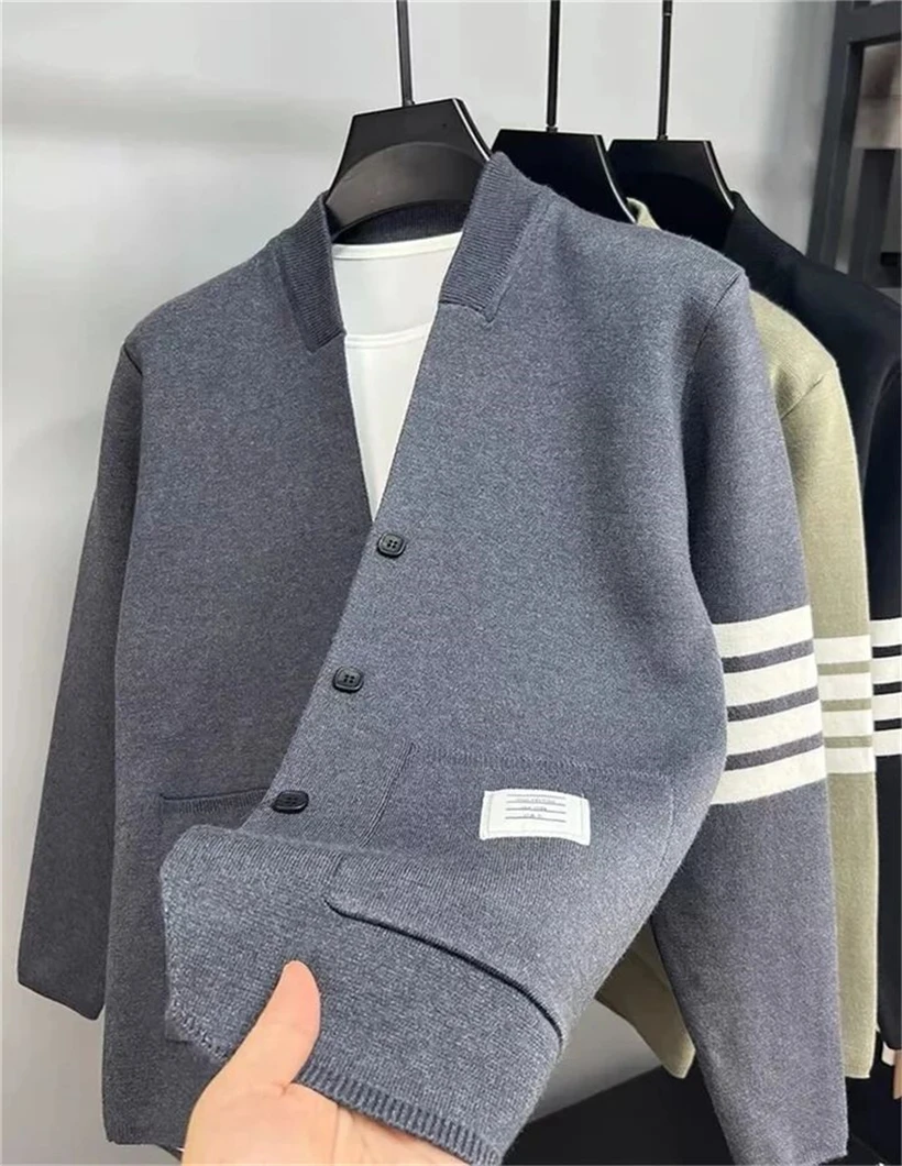 Top Trends: New Arrival High End Luxury Men&#039;s Knitted Cardigan 2023 Autumn Korean Trend Fashion Simple Solid Color Casual Men&#039;s Sweater Coat Shoppable Styles