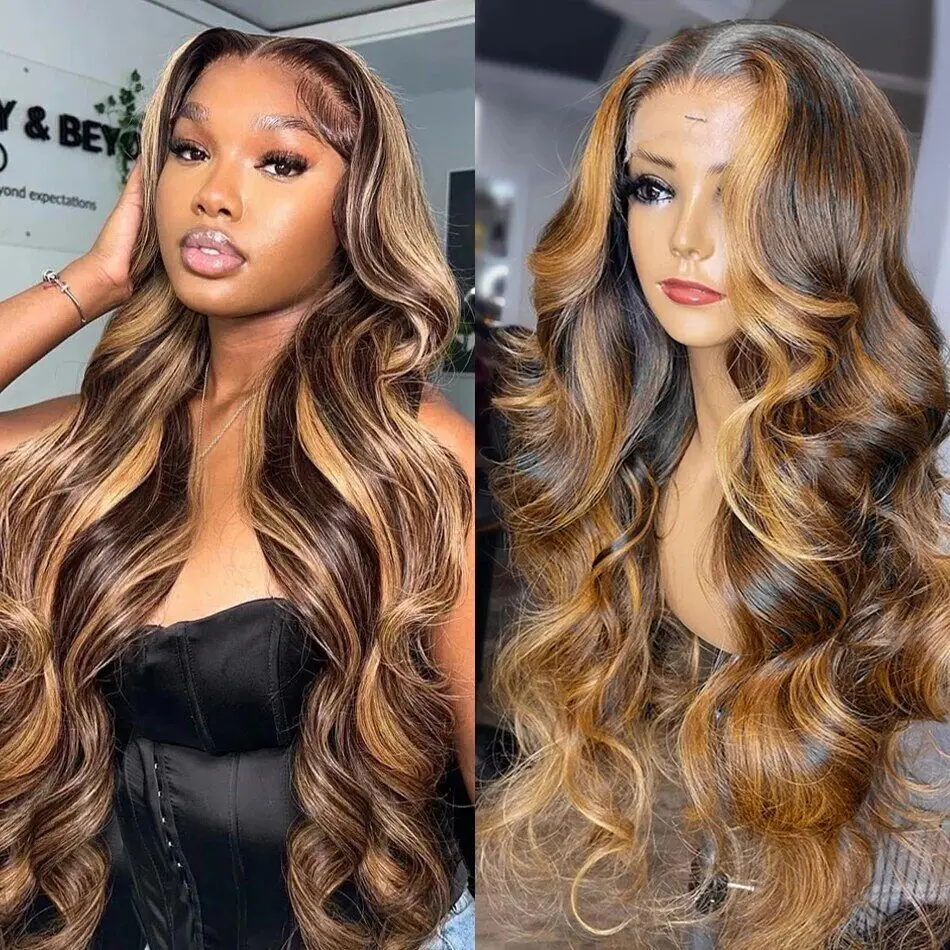 Top Trends: Highlight Wig 13x6 HD Lace Human Hair Frontal Wig Colored 360 Full HD Lace Wigs For Women Honey Blonde Body Wave Lace Front Wigs Shoppable Styles