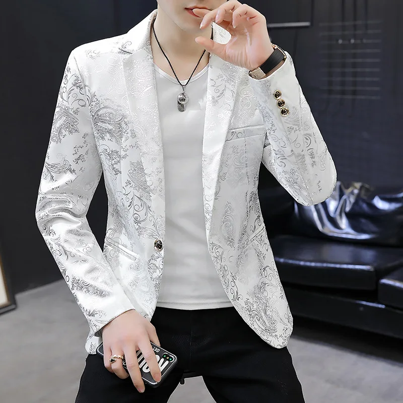 Top Trends: Men's Blazer Fashion Floral Print White Black Business Casual Coat Banquet Wedding Party Dress One Button Male Slim Suit Jackets Shoppable Styles