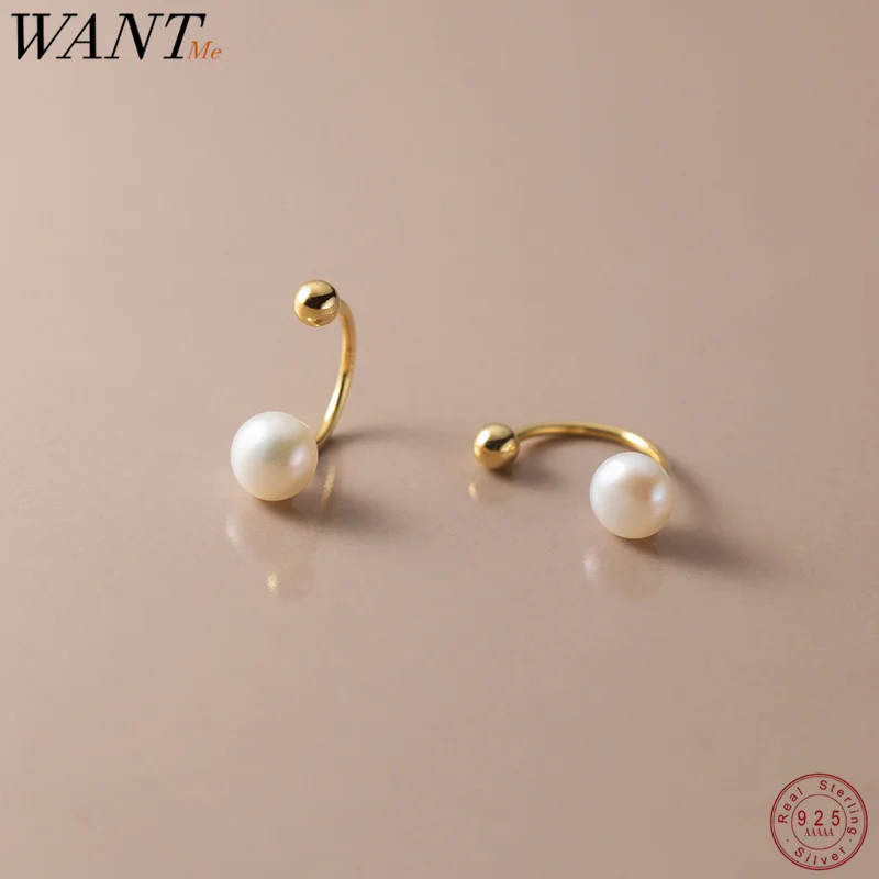 Top Trends: WANTME 925 Sterling Silver Fashion Natural Freshwater Pearl Ear Hook Unique Screw Bead Stud Earrings For Women Piercing Jewelry Shoppable Styles