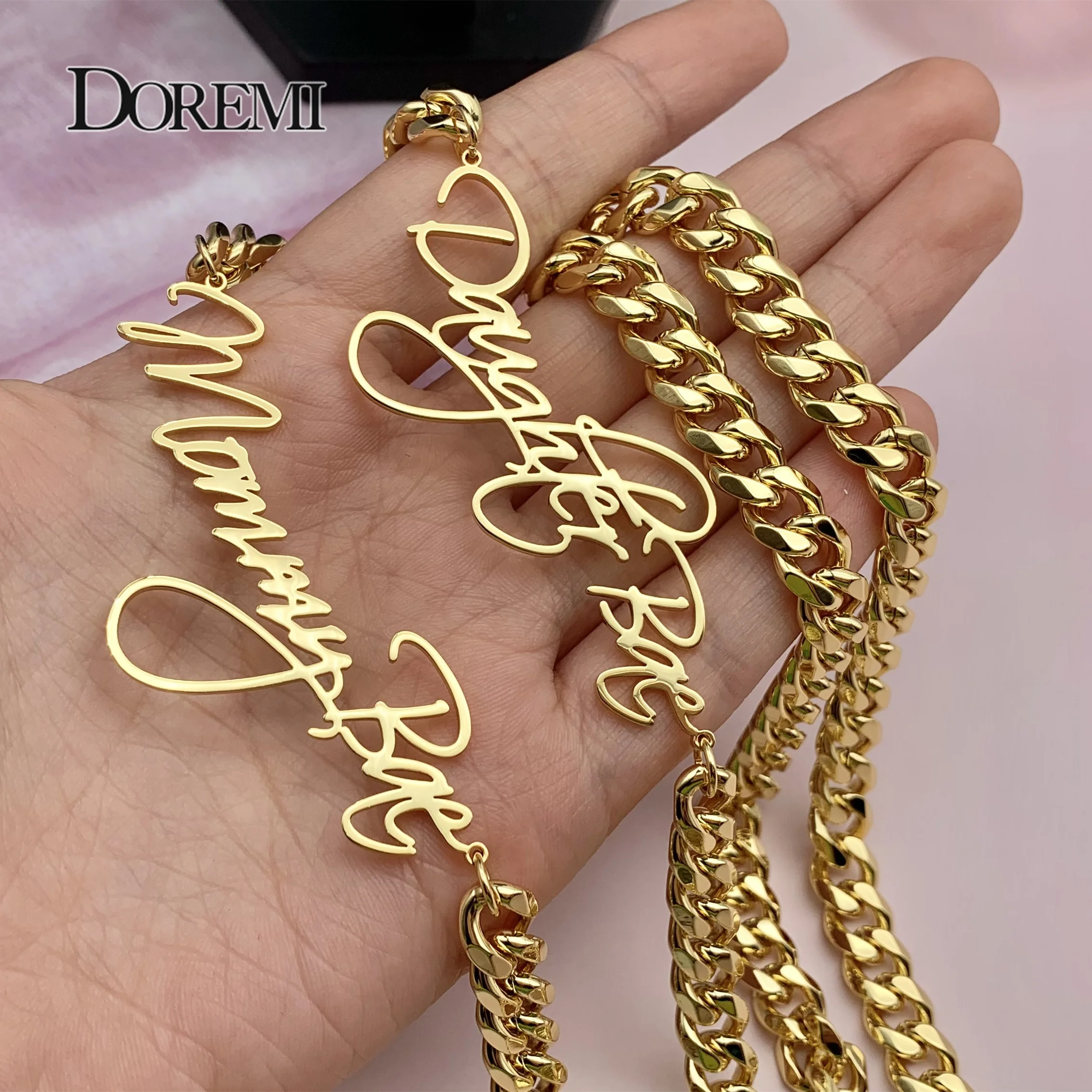 Top Trends: DOREMI 8mm Cuban Custom Name Pendant Personalized Necklace Thick Chain Customized Cursive Nameplate Necklaces Women Gift Shoppable Styles - Image 5