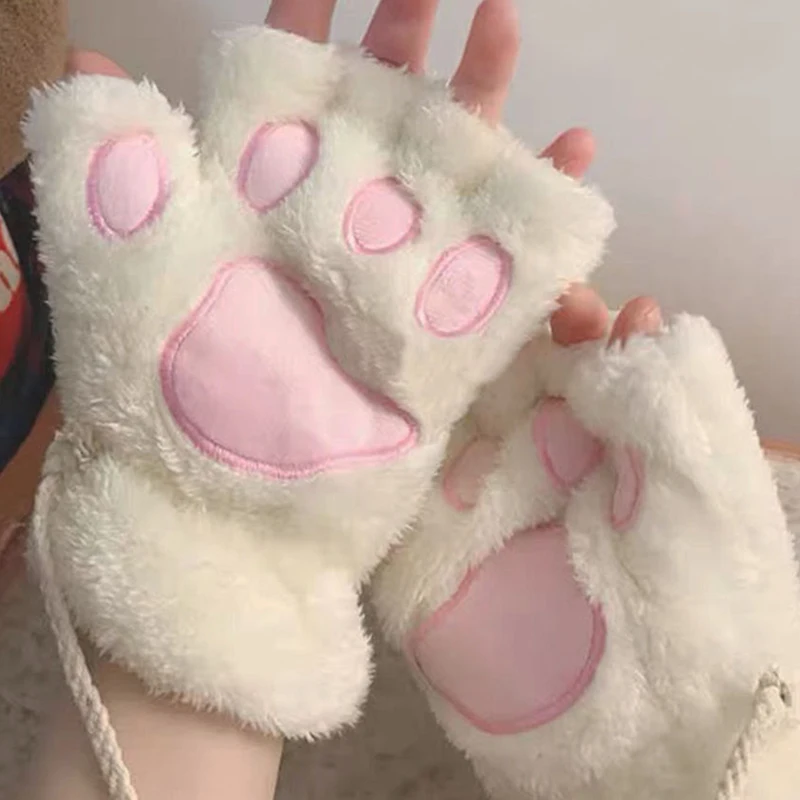 Top Trends: Women Cartoon Cat Claw Paw Plush Mittens Warm Soft Plush Fingerless Fluffy Bear Cat Gloves Costume Half Finger Christmas Gift Shoppable Styles - Image 5