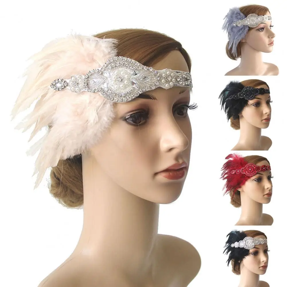 Top Trends: Vintage Women Flapper Headband Faux Pearls Feather Tassels Rhinestones Bridal Flapper Headpiece Prom Party Hair Accessories Shoppable Styles