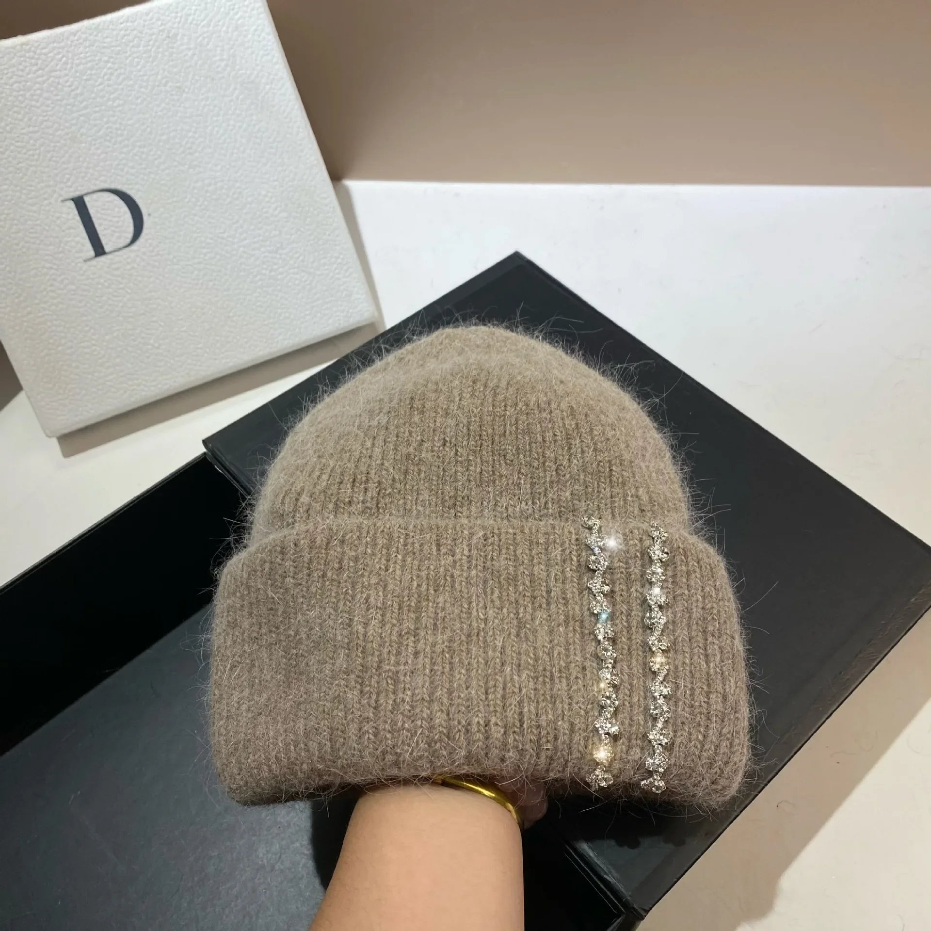 Top Trends: Real Rabbit Fur Wool Skullies Beanies Knitted Hat Lady Warm Walking Bonnet Cap Luxury Rhinestones Fashion Women Winter Hats Shoppable Styles