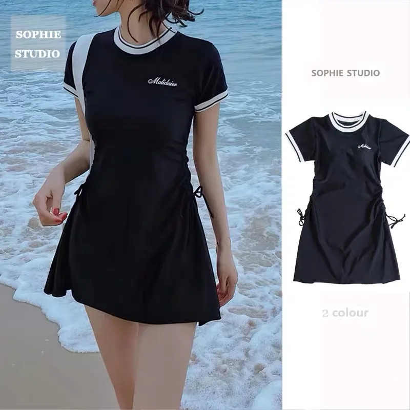 Top Trends: Professional Swimsuit Hot Spring Swimwear Fairy Women One-piece Sexy Belly-covering Short Sleeve Students Korean Bathing Suit Shoppable Styles