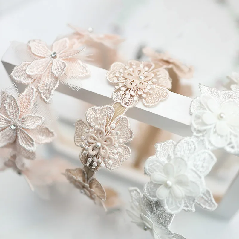 Top Trends: 1 Pc Baby Girl Lace Flower Crown Head Band Hair Accessories Lovely Embroidery Headband For Grils Hair Band Hair Bow Princess Shoppable Styles