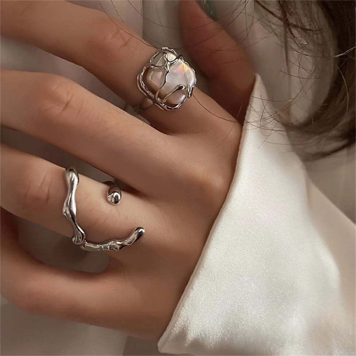 Top Trends: INS Fashion Silver Color Minimalist Irregular Twined Finger Rings Creative Geometric Punk Opening Rings For Women Girls Jewelry Shoppable Styles