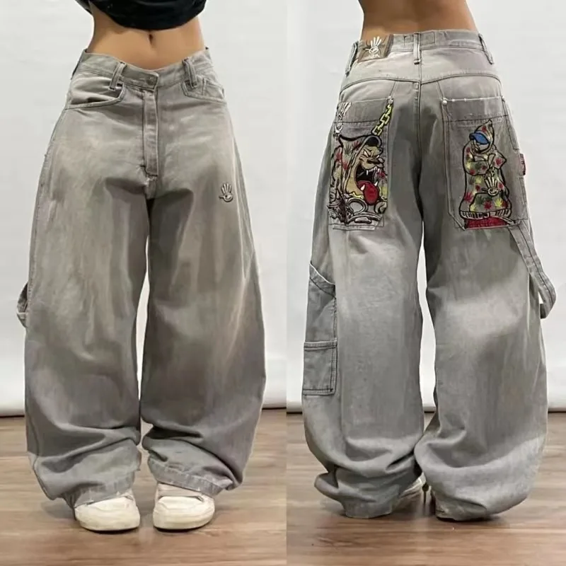 Top Trends: New European And American Harajuku Funny Printed Jeans 2024 Men And Women Street Fashion Loose Y2k Wide Leg Floor Mopping Pants Shoppable Styles