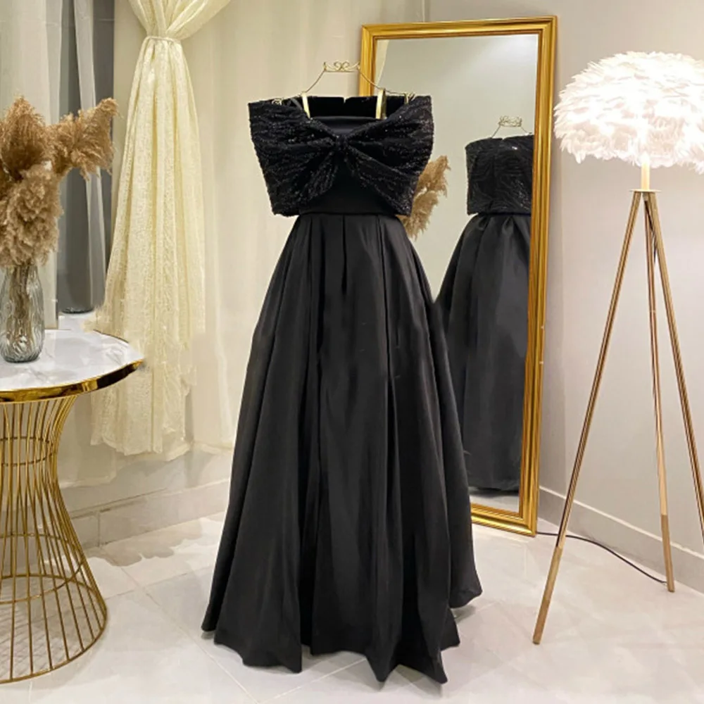 Top Trends: Black Evening Dresses For Women Boat Neck Off The Shoulder Prom Gown With Sequin A-Line Floor Length فساتين مناسبة حسب الطلب Shoppable Styles