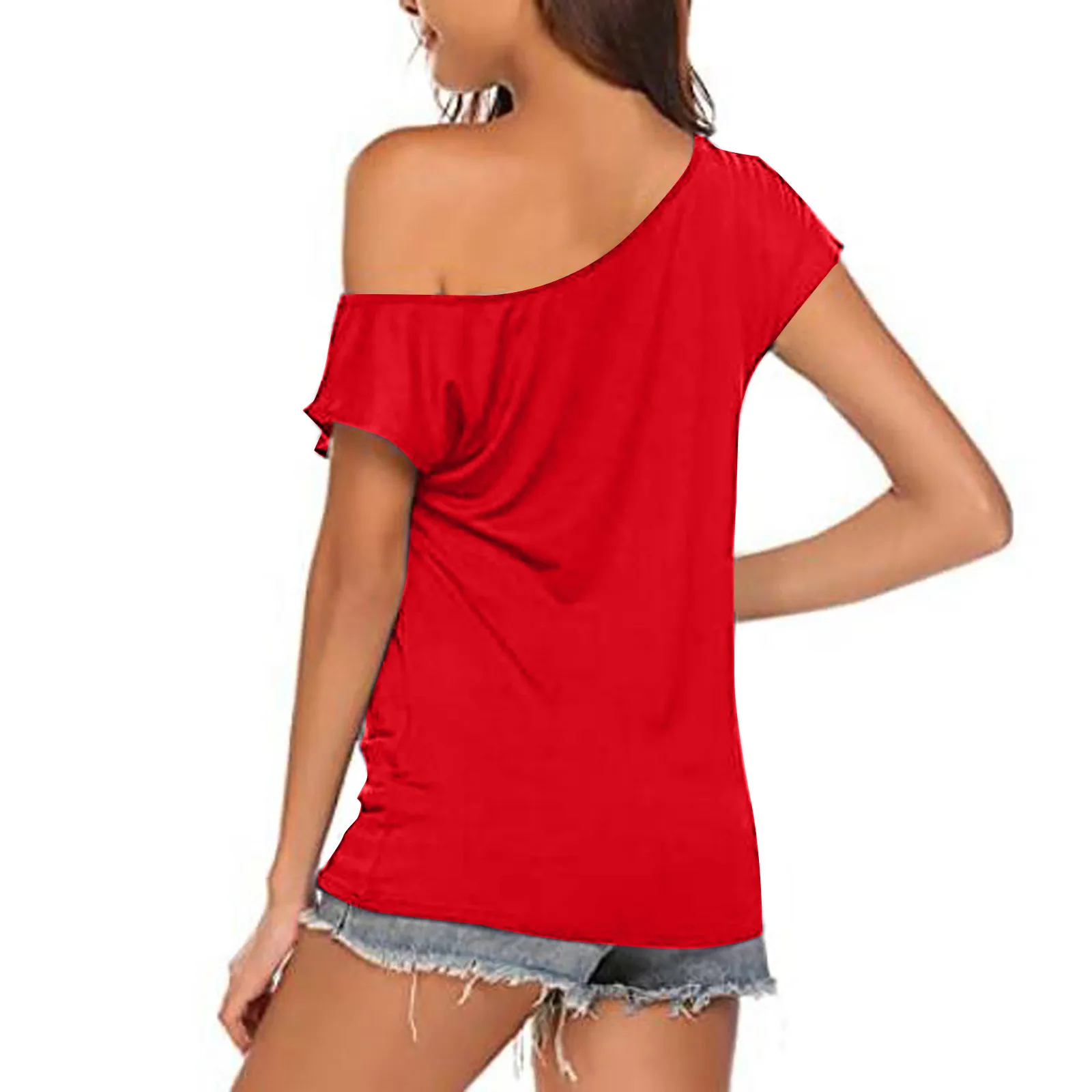 Top Trends: 2022 Summer Fashion Women's T Shirt Solid Casual One Shoulder Off Tee Tops Short Sleeve T Shirts Basic Loose Shirt Women Clothes Shoppable Styles - Image 4