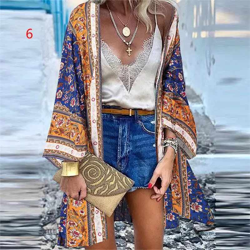 Top Trends: Bohemian Bikini Cover Up Cardigan Swimsuit Woman 2023 Summer Beach Cover Ups For Swimwear Women Tops Long Sleeved Kimonos Mujer Shoppable Styles - Image 6