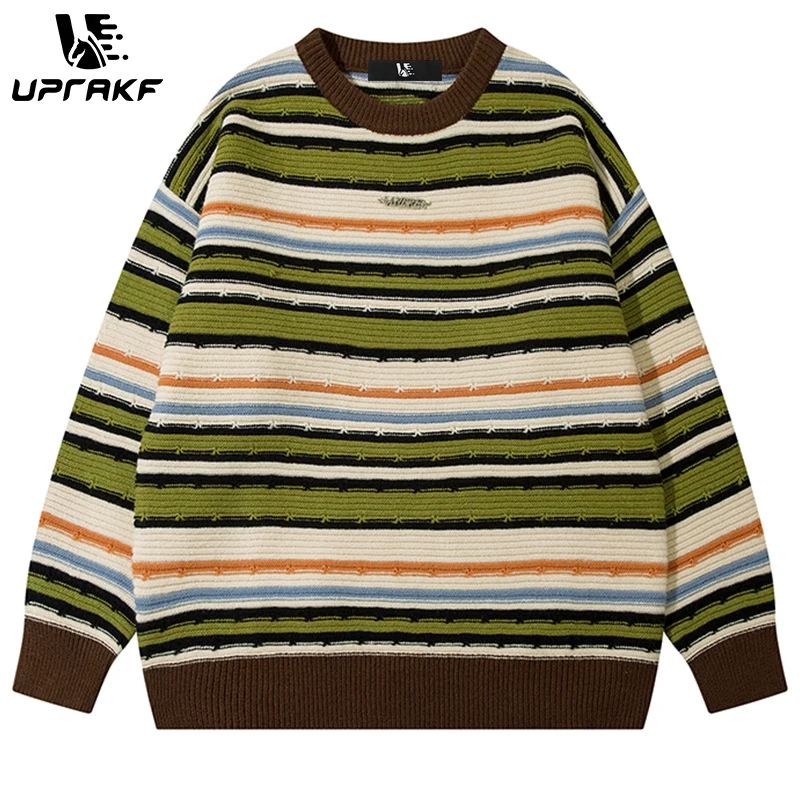 Top Trends: UPRAKF Striped Sweater Loose Pullover Winter Long Sleeves Casual Trendy O-Neck Fashion Warm Autumn Shoppable Styles