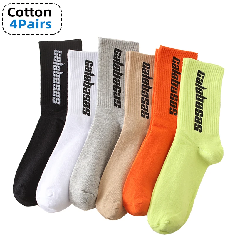 Top Trends: 4Pair Socks Men Sports Breathable Socks Long Tube Cotton Socks Skateboard Casual Male Women Couples Fashion Hip-hop Tide Socks Shoppable Styles