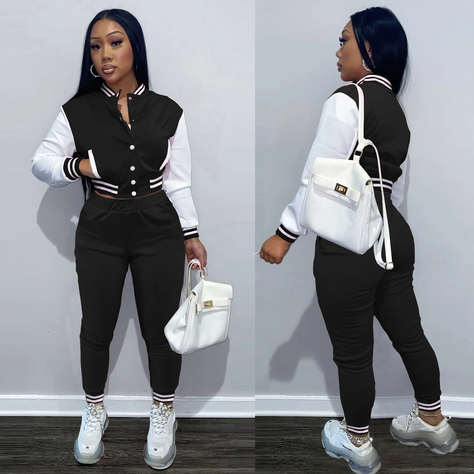 Top Trends: Patchwork Baseball Tracksuit 2 Two Piece Set Women Outfits Sport Varsity Jacket Jogging Pants Track Suits Streetwear Matching Shoppable Styles