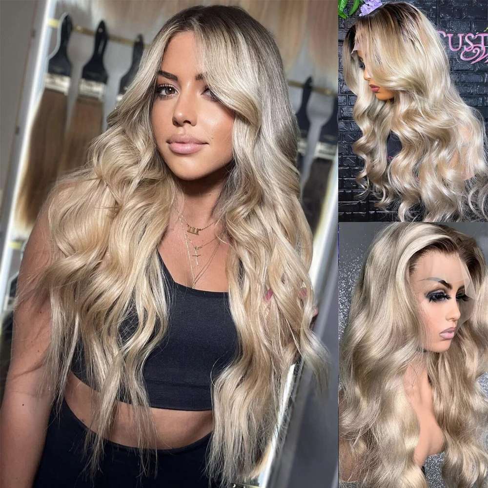 Top Trends: Dark Brown Ombre Ash Blonde Lace Front Human Hair Wigs For Women 613 Blonde Colored Body Wave Brazilian HD Transparent Lace 360 Shoppable Styles