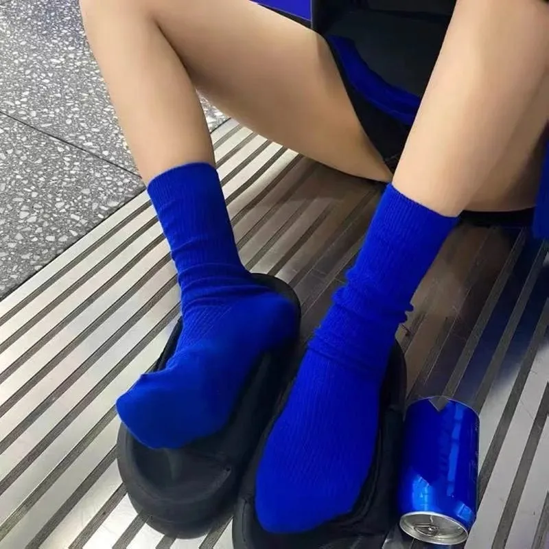 Top Trends: Klein Blue Women Crew Socks Korean Fashion Retro Style Casual Street Sports Harajuku Solid Color Trend Green Orange Red Beige Shoppable Styles